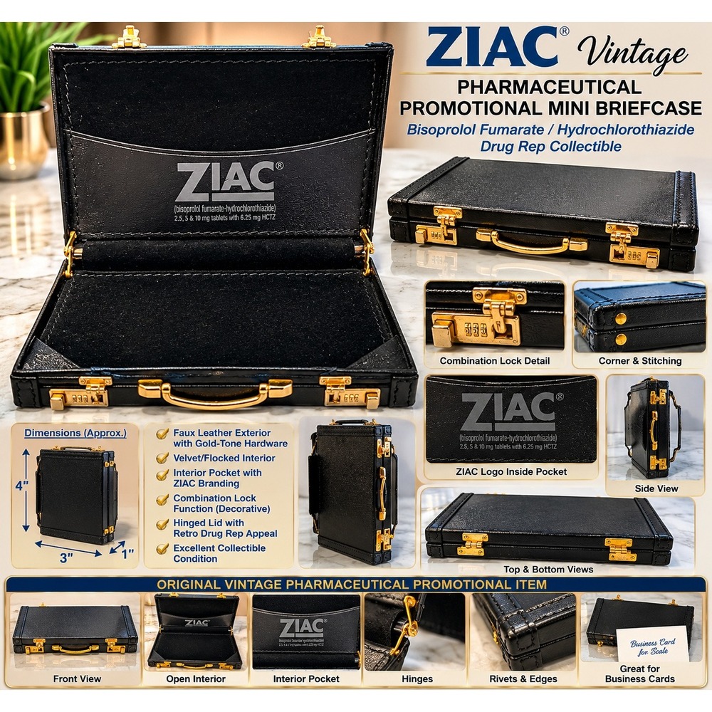 Vintage ZIAC Pharma Rep Miniature Briefcase Business Card Holder Black Gold Case